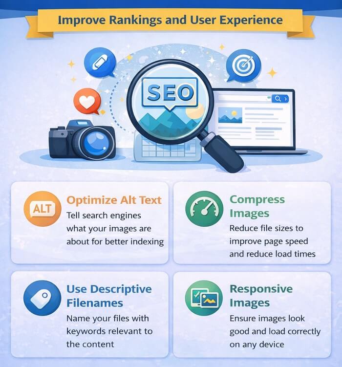 SEO and Images optimized images can generate valuable search traffic through Google Images and improve overall rankings.