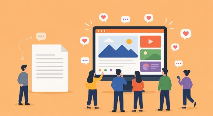 Illustration showing visual content helping brands communicate effectively and improve modern marketing strategies.